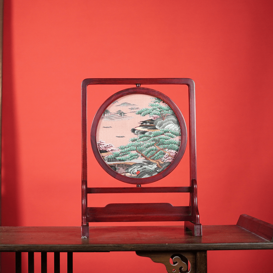 Embroidery Crafts-Scenic view of a cottage in the mountains,Decorative Ornament