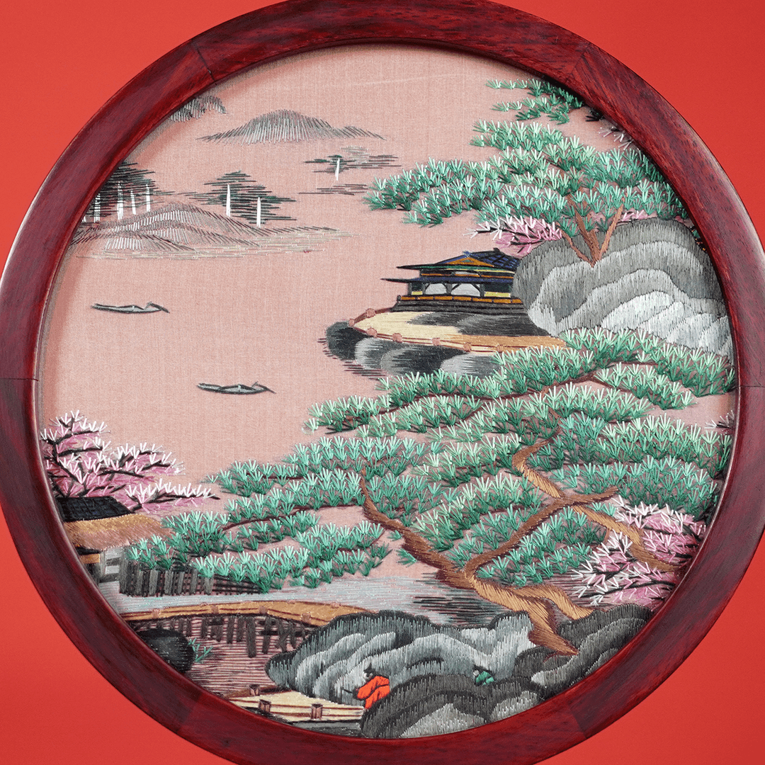 Embroidery Crafts-Scenic view of a cottage in the mountains,Decorative Ornament