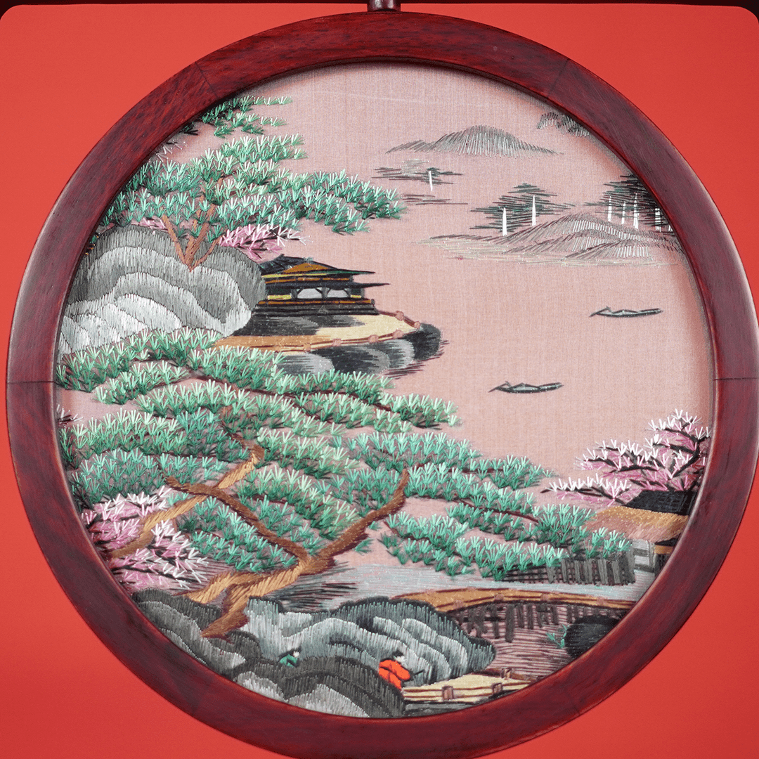 Embroidery Crafts-Scenic view of a cottage in the mountains,Decorative Ornament