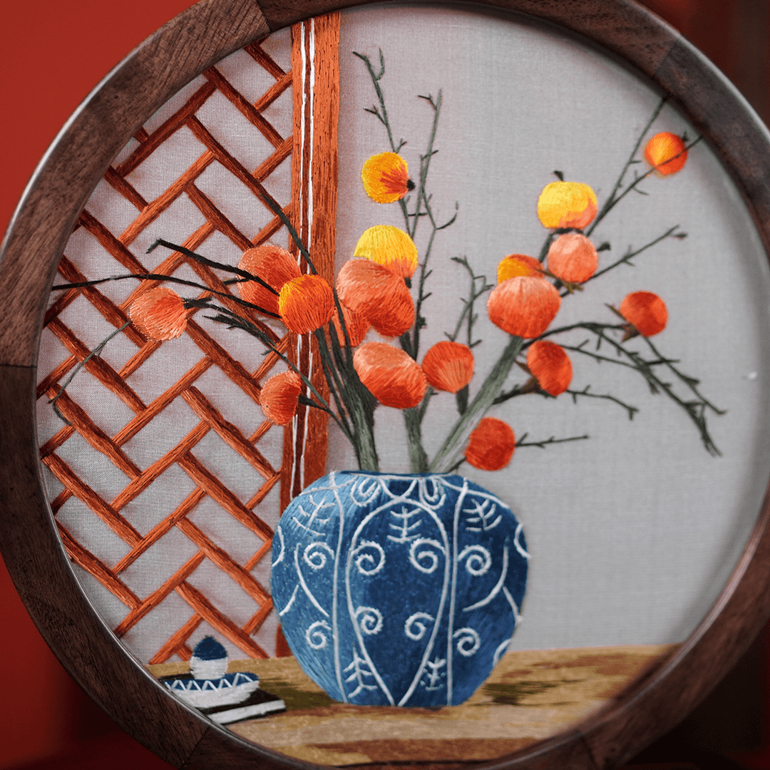 Embroidery Crafts-Persimmon tree, symbolizing smooth success in everything,Decorative Ornament