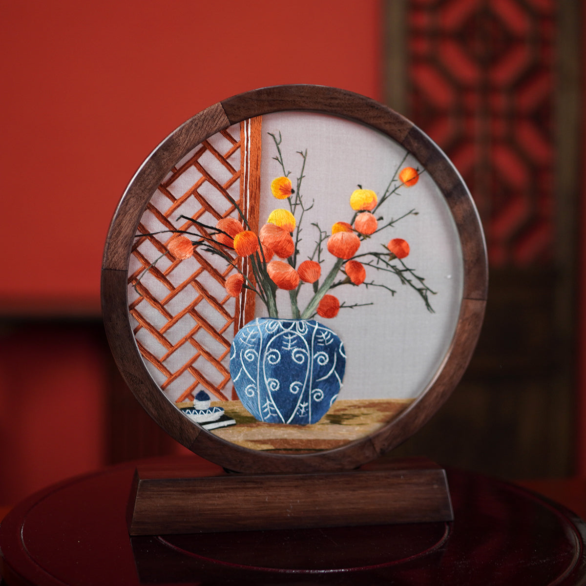Embroidery Crafts-Persimmon tree, symbolizing smooth success in everything,Decorative Ornament
