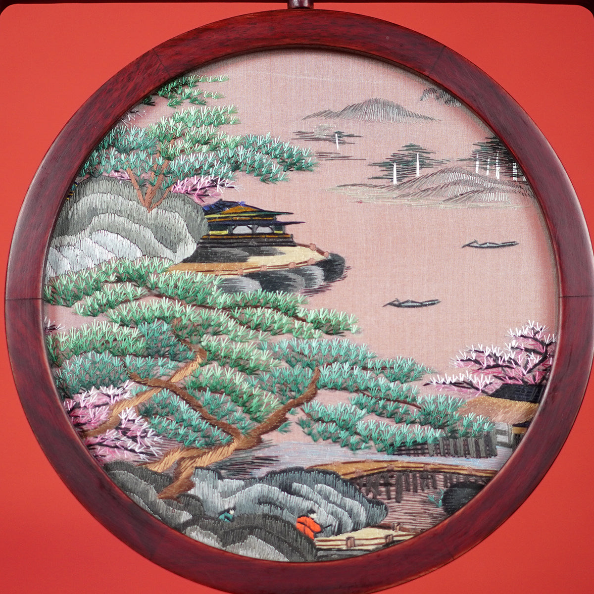 Embroidery Crafts-Scenic view of a cottage in the mountains,Decorative Ornament