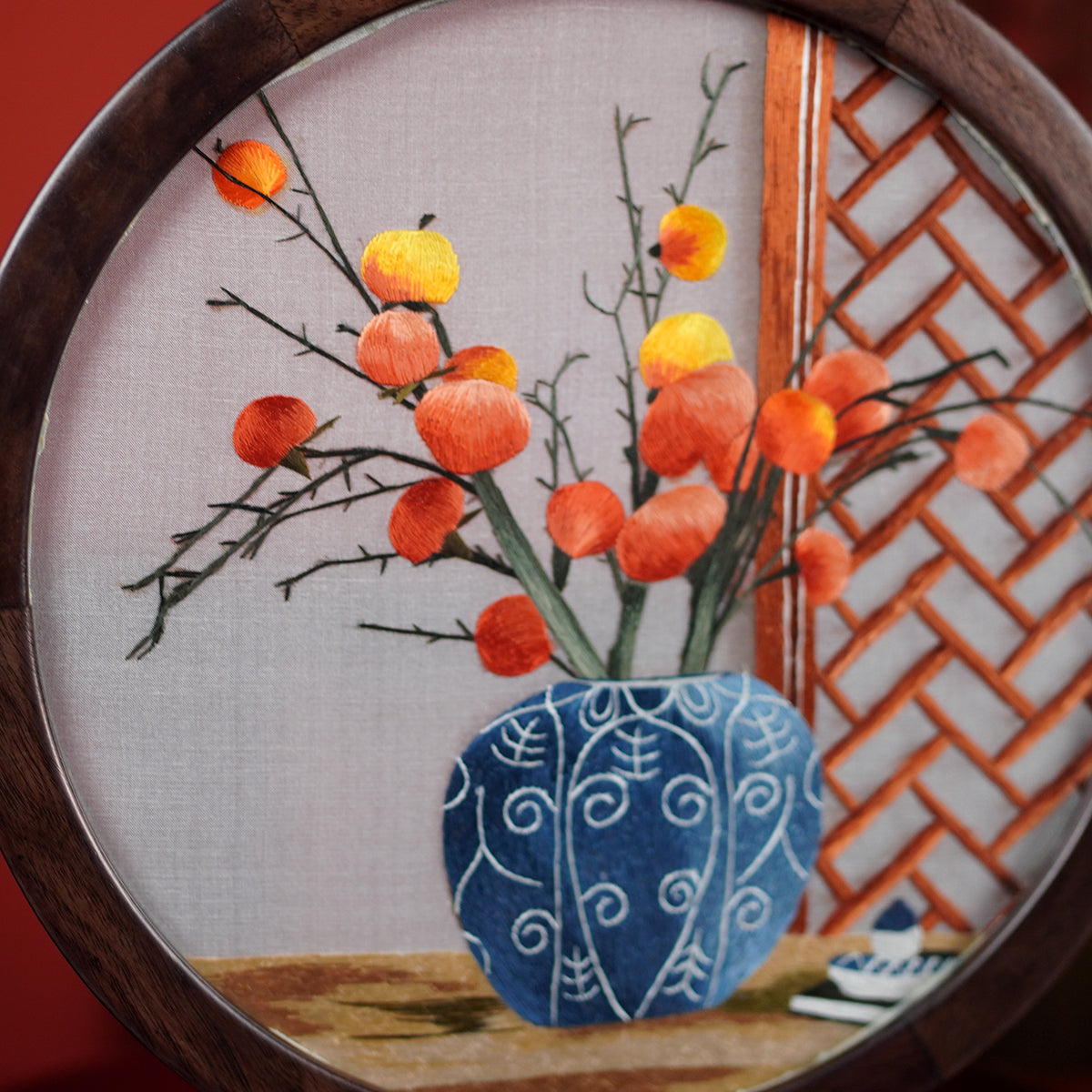 Embroidery Crafts-Persimmon tree, symbolizing smooth success in everything,Decorative Ornament