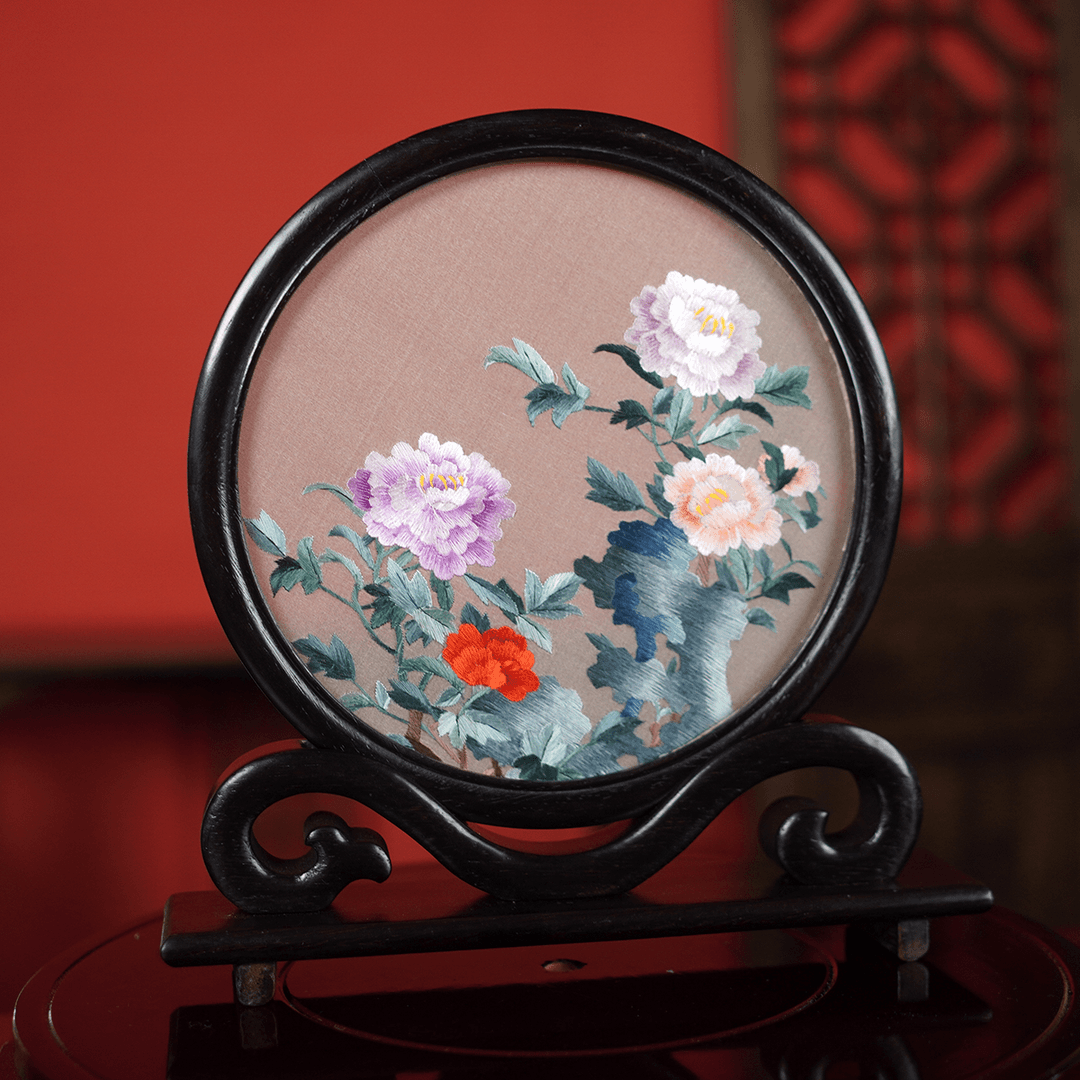 Embroidery Crafts-Elegant Chinese-Style Peony Flower,Decorative Ornament