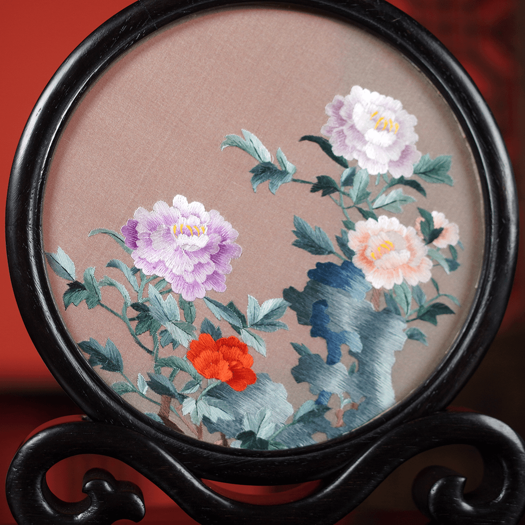 Embroidery Crafts-Elegant Chinese-Style Peony Flower,Decorative Ornament