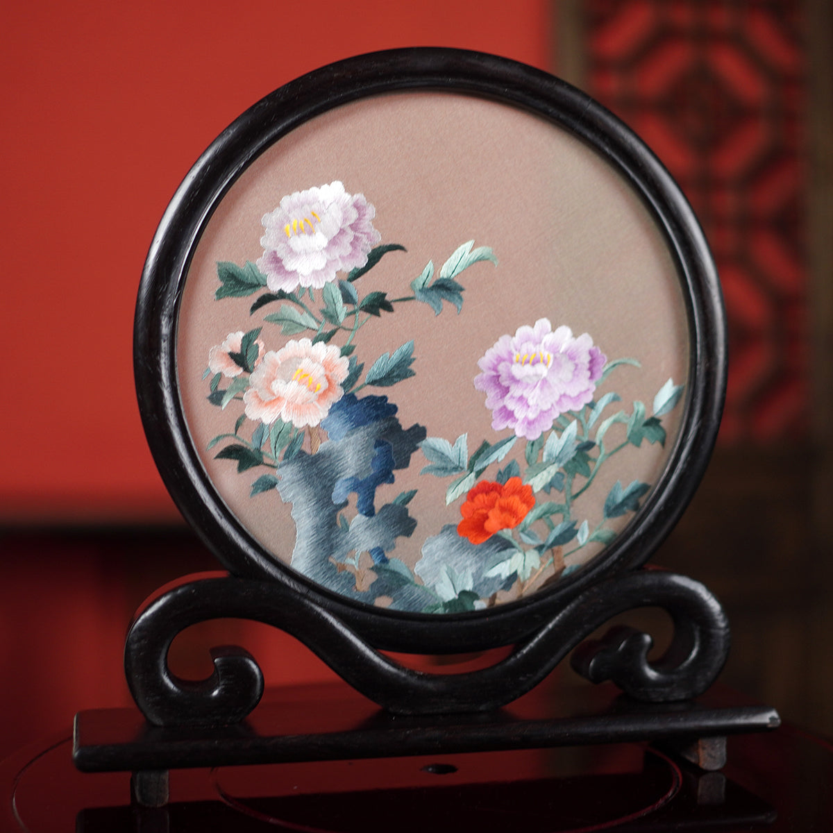 Embroidery Crafts-Elegant Chinese-Style Peony Flower,Decorative Ornament