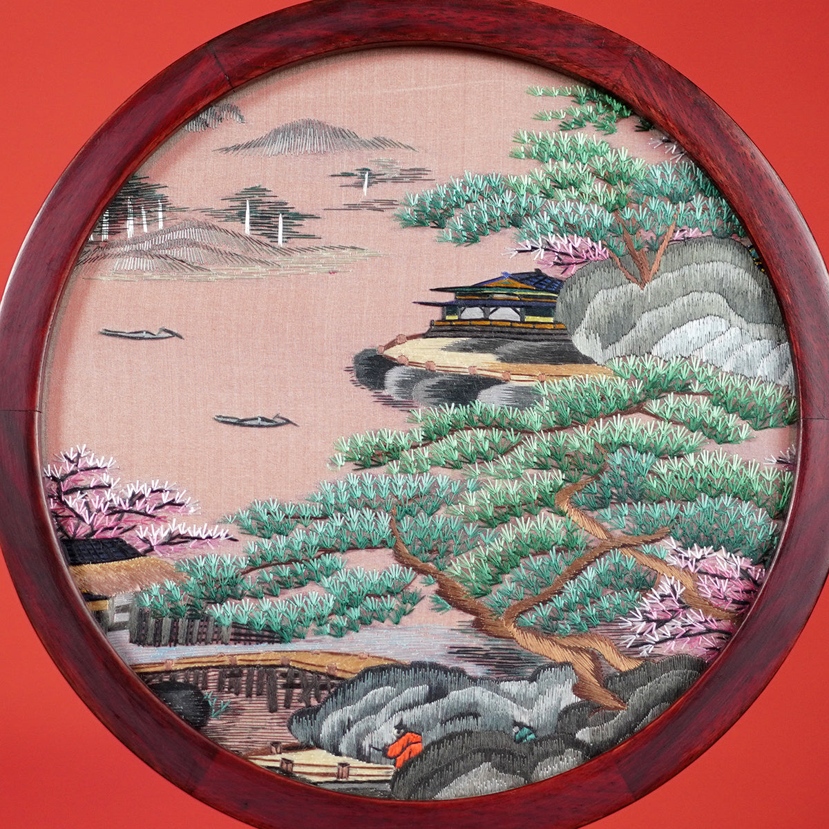 Embroidery Crafts-Scenic view of a cottage in the mountains,Decorative Ornament