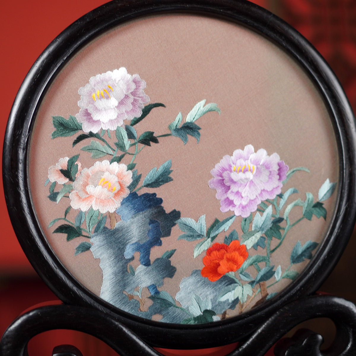 Embroidery Crafts-Elegant Chinese-Style Peony Flower,Decorative Ornament