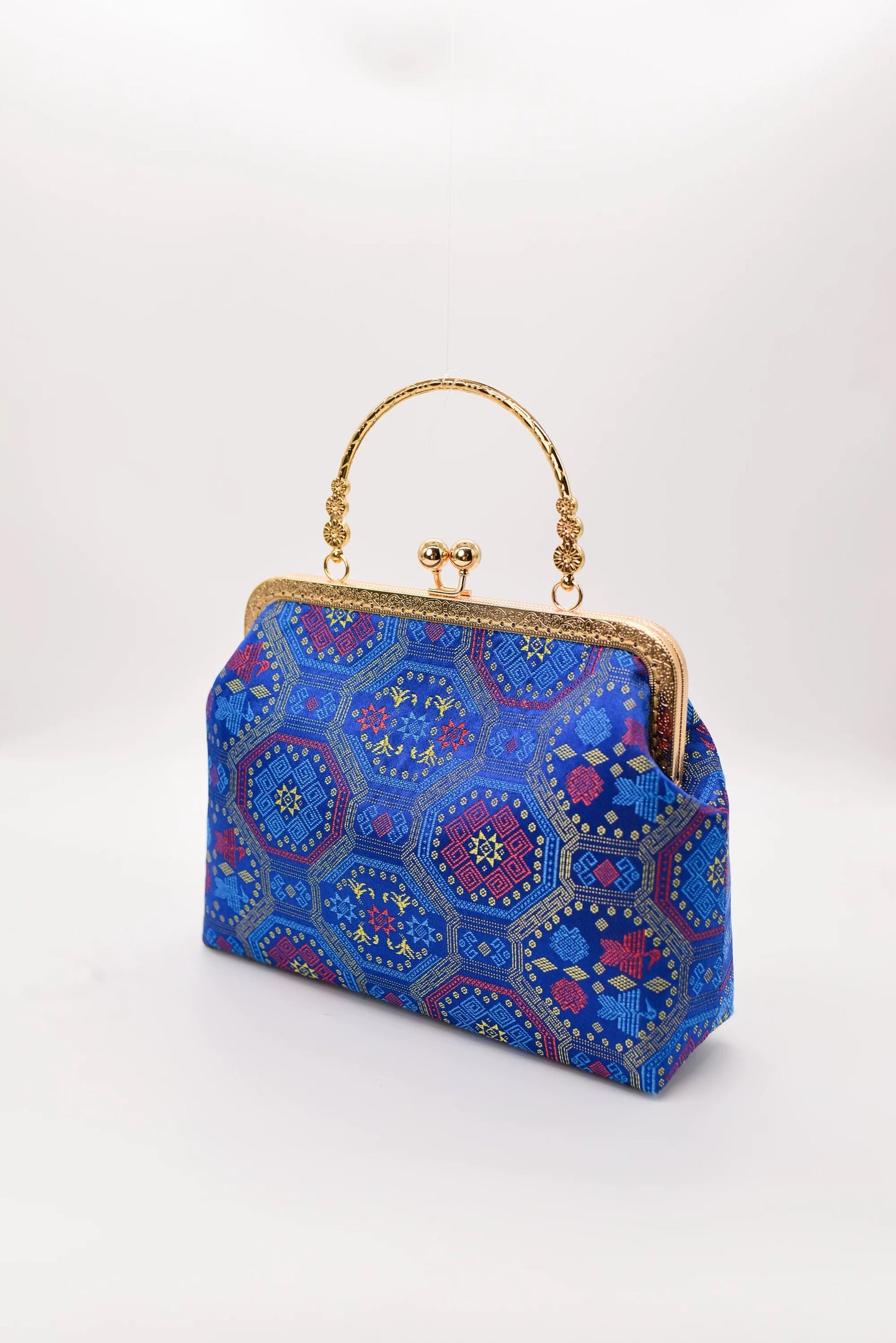 Zhuang Brocade Pattern Delicate Golden Flower Design Bag