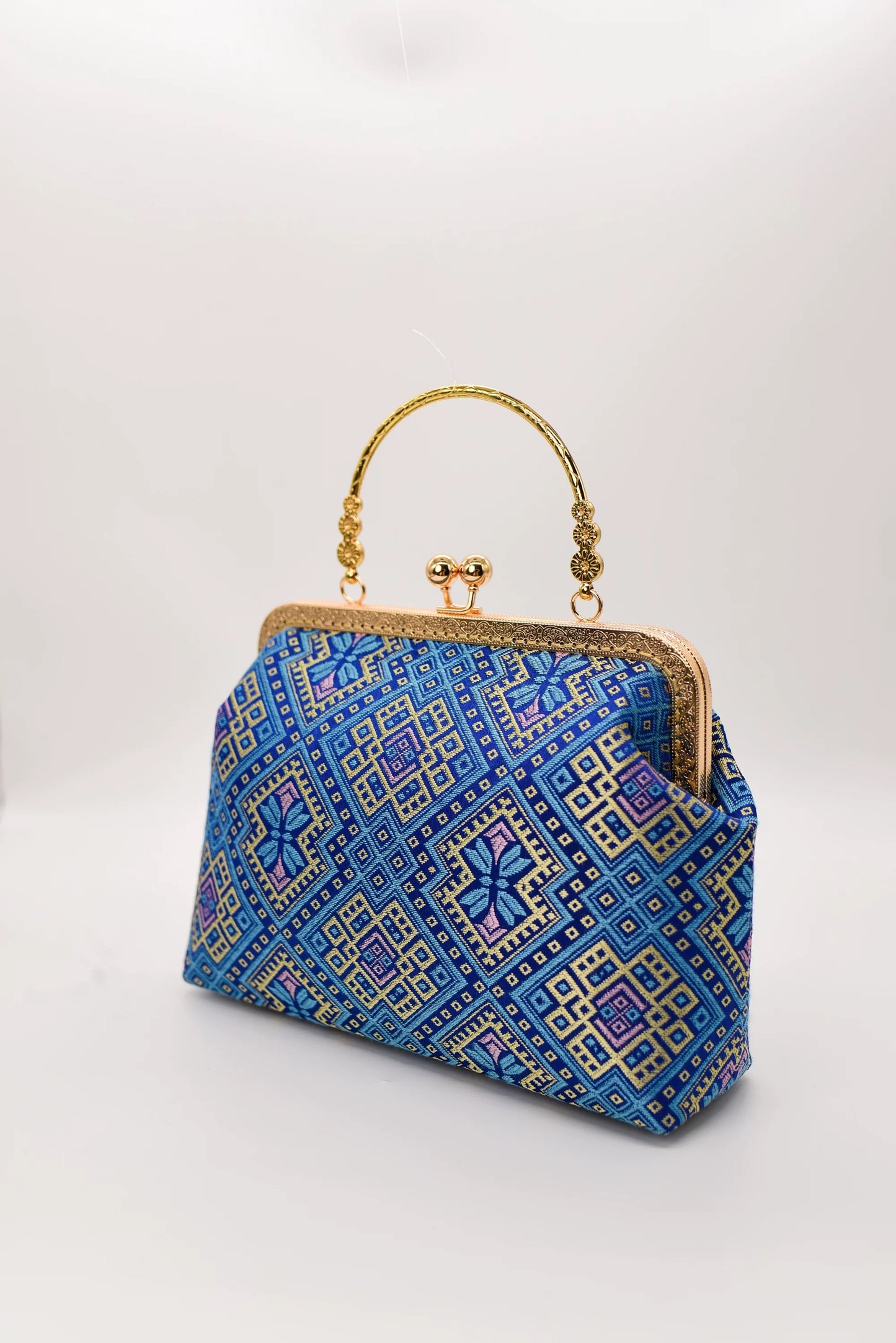 Zhuang Brocade Pattern Delicate Golden Flower Design Bag