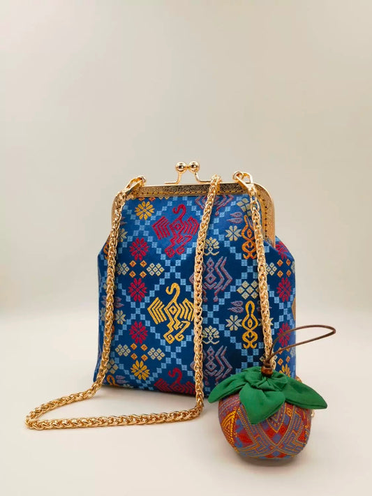 Zhuang Brocade Small Frame Bag with Auspicious Bird Pattern